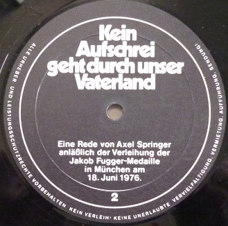 Cover zu Axel Springer - Kein Aufschrei Geht Durch Unser Vaterland | 1976 | Vinyl | Non-Music | Germany
