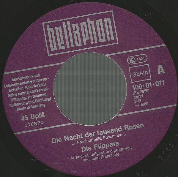 Cover zu Die Flippers - Die Nacht Der Tausend Rosen | 1981 | Vinyl | Pop | Germany Schallplatten Ankauf