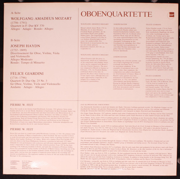 Cover zu Wolfgang Amadeus Mozart, Joseph Haydn, Felice Giardini, Pierre W. Feit Und Das Slowenische Streichtrio - Oboenquartette | Vinyl | Classical | Germany Schallplatten Ankauf