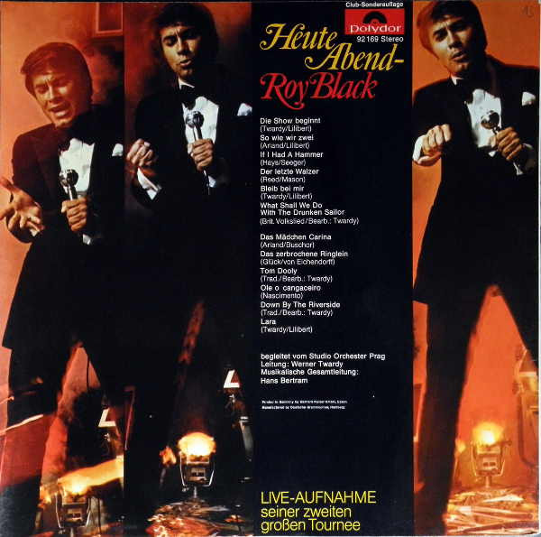 Cover zu Roy Black - Heute Abend - Roy Black - Live-Aufnahme Seiner Zweiten Großen Tournee | 1969 | Vinyl | Pop | Germany