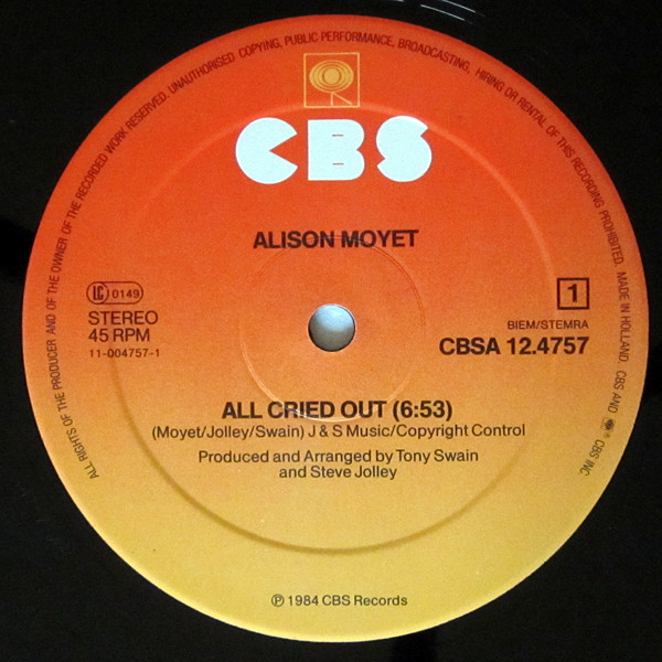 Cover zu Alison Moyet - All Cried Out | 1984 | 12