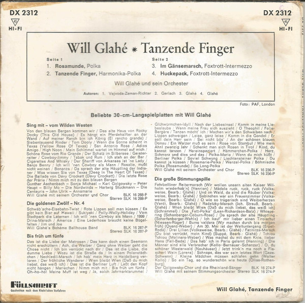 Cover zu Will Glahé Und Sein Orchester - Tanzende Finger | Vinyl | Folk, World, & Country | Germany