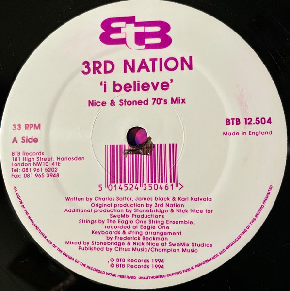 Cover zu 3rd Nation - I Believe | 1994 | Vinyl | Electronic | UK