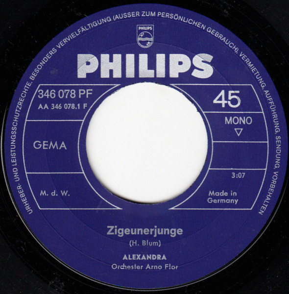 Cover zu Alexandra (7) - Zigeunerjunge / Aus | 1967 | Vinyl, 45 RPM, 7