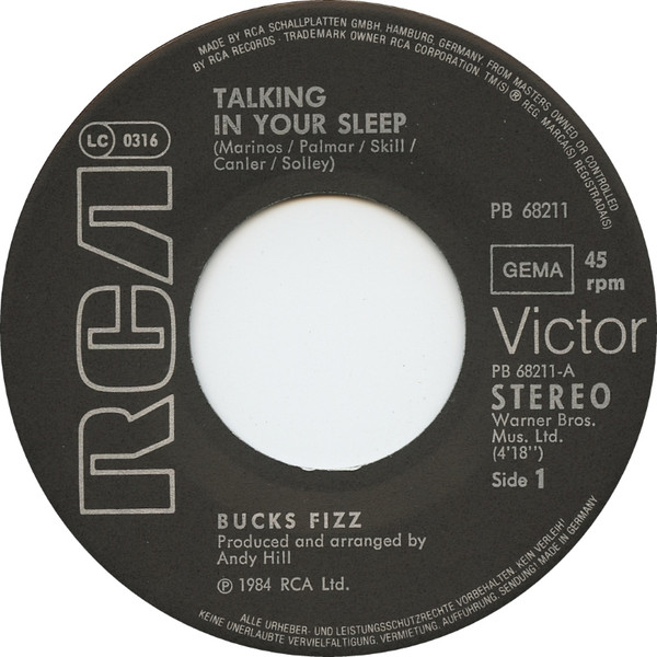 Cover zu Bucks Fizz - Talking In Your Sleep | 1984 | Vinyl | Electronic | Germany Schallplatten Ankauf