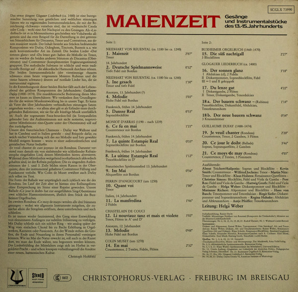 Cover zu Almut Teichert-Hailperin, Kevin Smith (11), Wilfried Jochens, Martin Nitz, Ensemble Helga Weber - Maienzeit - Gesänge und Instrumentalstücke des 13.-15.Jahrhunderts | 1984 | Classical Schallplatten Ankauf