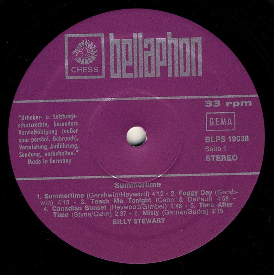 Cover zu Billy Stewart - Summertime | Vinyl | Funk / Soul, Pop | Germany Schallplatten Ankauf