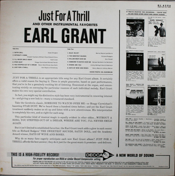 Cover zu Earl Grant - Just For A Thrill | 1964 | Vinyl | Jazz, Pop | US