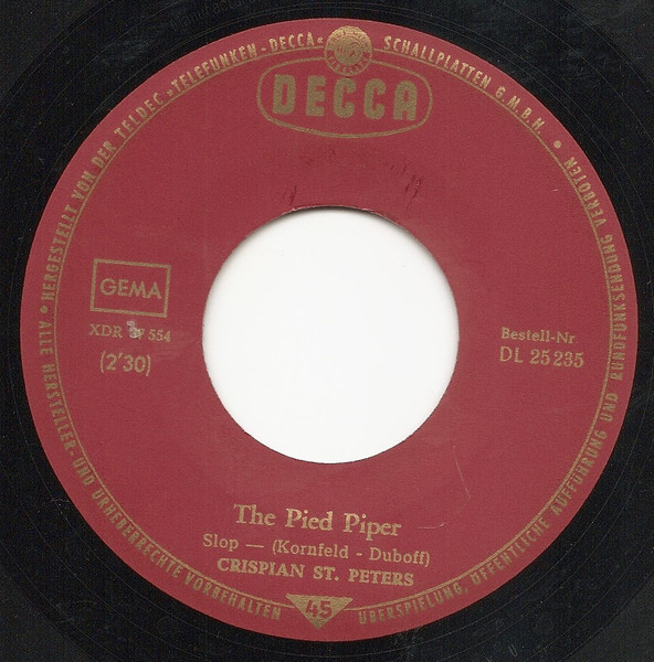 Cover zu Crispian St. Peters - The Pied Piper / Sweet Dawn My True Love | 1966 | Vinyl | Rock, Pop | Germany