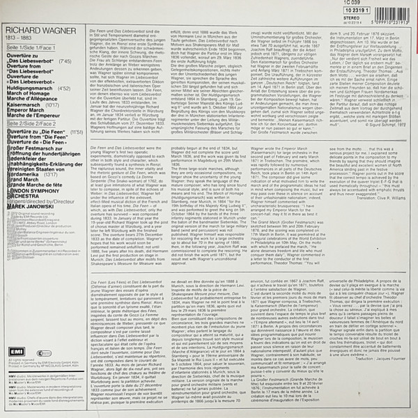 Cover zu Richard Wagner - Overturen zu Das Liebesverbot • Die Feen • Huldigungsmarsch • Kaisermarsch • Großer Festmarsch | 1984 | Vinyl | Classical | UK & Europe Schallplatten Ankauf