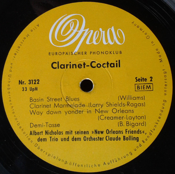 Cover zu Albert Nicholas And His New Orleans Friends , dem Claude Bolling Trio und dem Claude Bolling Et Son Orchestre - Clarinet-Cocktail | 1955 | Vinyl | Jazz | Germany