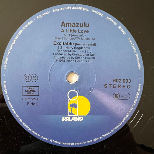 Cover zu Amazulu - Excitable | 1985 | Vinyl | Reggae, Pop | Germany