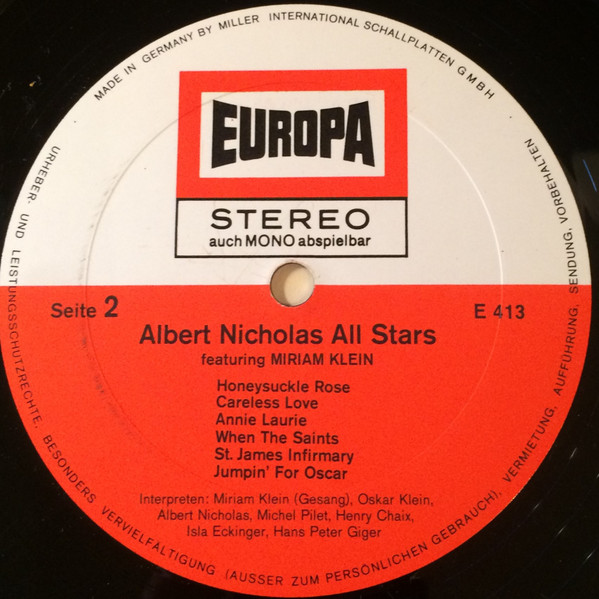 Cover zu Albert Nicholas Featuring Miriam Klein - Albert Nicholas Featuring Miriam Klein | 1970 | Vinyl | Jazz | Germany