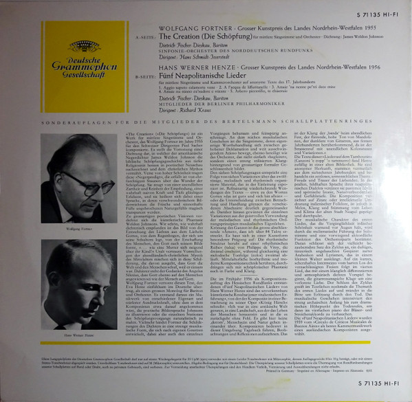 Cover zu Wolfgang Fortner / Hans Werner Henze - The Creation (Die Schöpfung) / Fünf Neapolitanische Lieder | 1961 | Vinyl | Classical | Germany Schallplatten Ankauf