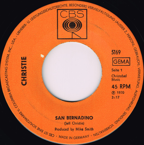 Cover zu Christie - San Bernadino | 1970 | Vinyl | Rock | Germany Schallplatten Ankauf