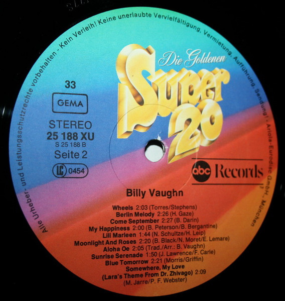 Cover zu Billy Vaughn - Die Goldenen Super 20 | Vinyl | Jazz, Pop | Germany