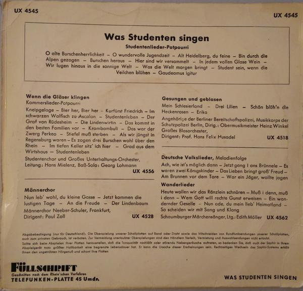 Cover zu Willy Langel - Karl Golgowsky Und Chor Hans Mielenz Mit Orchester Hans Mielenz, Hans Mielenz - Was Studenten Singen | Vinyl | Folk, World, & Country | Germany