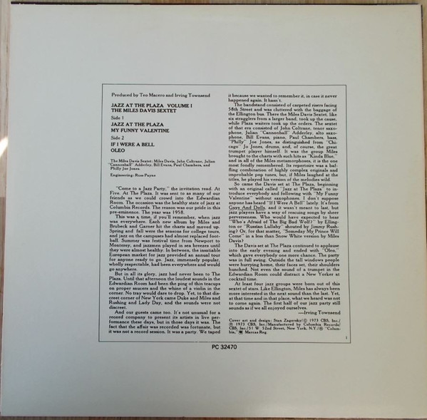 Cover zu The Miles Davis Sextet - Jazz At The Plaza Volume 1 | LP, Album, RE, Whi | Jazz | US Schallplatten Ankauf
