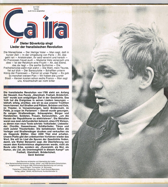 Cover zu Dieter Süverkrüp - Ça Ira - Dieter Süverkrüp Singt Lieder Der Französischen Revolution | 1969 | Vinyl, LP, Album | Folk, World, & Country | Germany Schallplatten Ankauf
