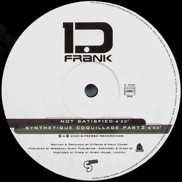 Cover zu D.Franck - Not Satisfied | 2000 | Vinyl | Electronic | France Schallplatten Ankauf