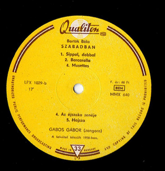 Cover zu Béla Bartók, Gábor Gabos, Hungarian State Orchestra, János Ferencsik - Third Piano Concerto / Out Of Doors | Vinyl | Classical | Hungary