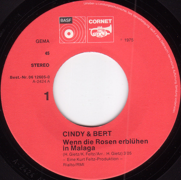 Cover zu Cindy & Bert - Wenn Die Rosen Erblühen In Malaga | 1975 | Vinyl | Pop | Germany Schallplatten Ankauf