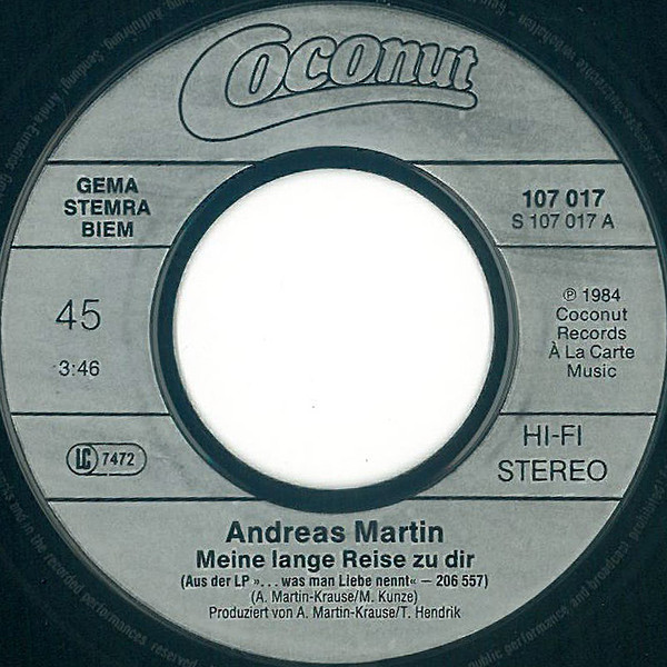 Cover zu Andreas Martin (2) - Meine Lange Reise Zu Dir | 1984 | 7