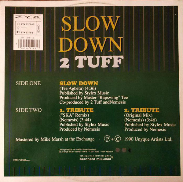 Cover zu 2 Tuff - Slow Down | 1990 | Vinyl | Electronic, Hip Hop | Germany Schallplatten Ankauf
