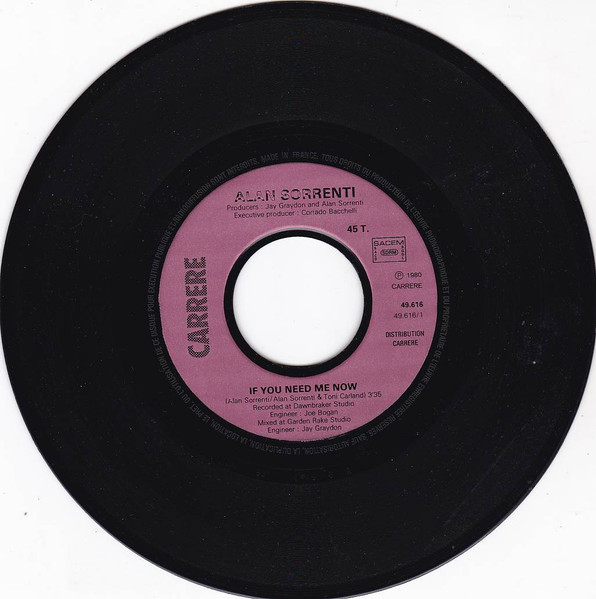 Cover zu Alan Sorrenti - If You Need Me Now | 1980 | Vinyl | Electronic | France Schallplatten Ankauf