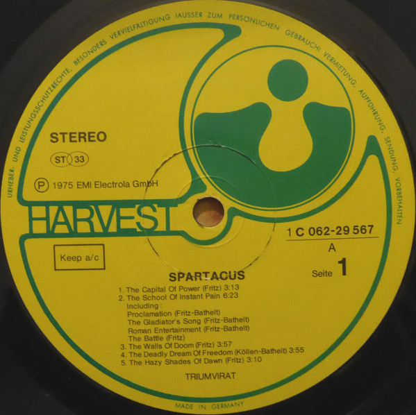 Cover zu Triumvirat - Spartacus | 1975 | Vinyl | Rock | Germany Schallplatten Ankauf