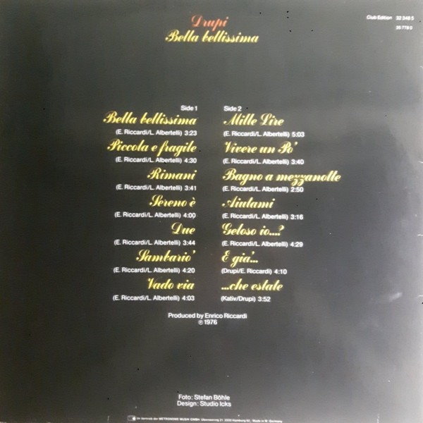 Cover zu Drupi (2) - Bella Bellissima | 1977 | Vinyl | Pop | Germany