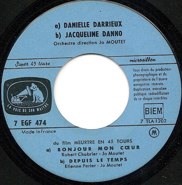 Cover zu Danielle Darrieux, Jacqueline Danno - Meurtre En 45 Tours | 1960 | Vinyl | Pop, Stage & Screen | France Schallplatten Ankauf