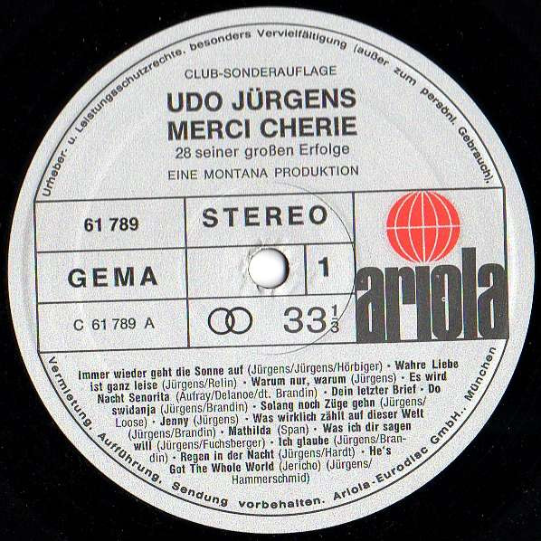 Cover zu Udo Jürgens - Merci Chérie - 28 Seiner Großen Erfolge | 1972 | Vinyl | Pop | Germany