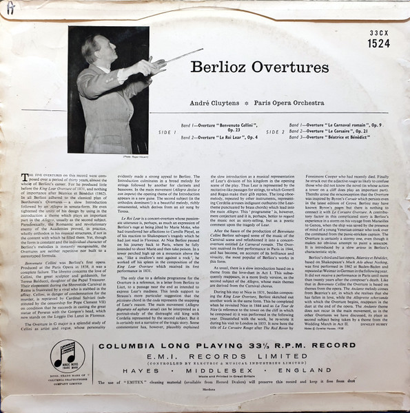 Cover zu André Cluytens, Orchestre National De L'Opéra De Paris - Berlioz Overtures | 1958 | Vinyl | Classical | UK Schallplatten Ankauf