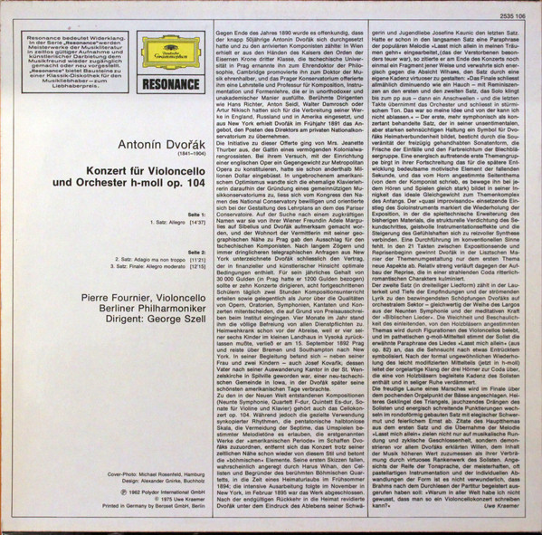 Cover zu Antonín Dvořák - Pierre Fournier, Berliner Philharmoniker, George Szell - Cellokonzert | Vinyl | Classical | Germany Schallplatten Ankauf