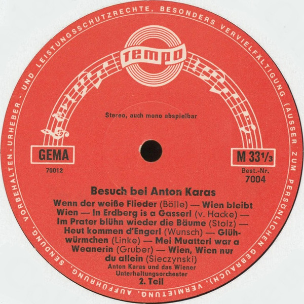 Cover zu Anton Karas und Das Grosse Wiener Unterhaltungsorchester - Besuch Bei Anton Karas | Vinyl | Classical, Folk, World, & Country | Germany