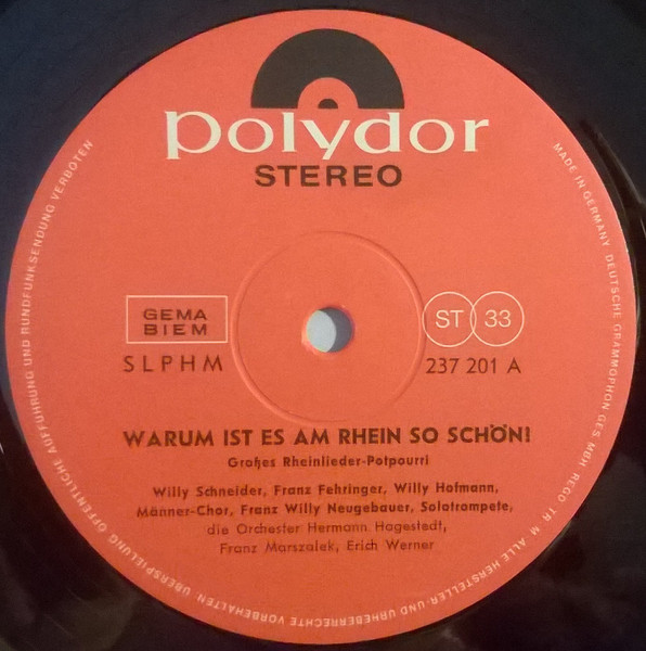 Cover zu Willy Schneider, Willy Hofmann, Franz Fehringer, Franz Willy Neugebauer - Warum ist es am Rhein so schön? - Großes Rheinlieder-Potpourri | 1965 | Vinyl | Pop, Folk, World, & Country Schallplatten Ankauf