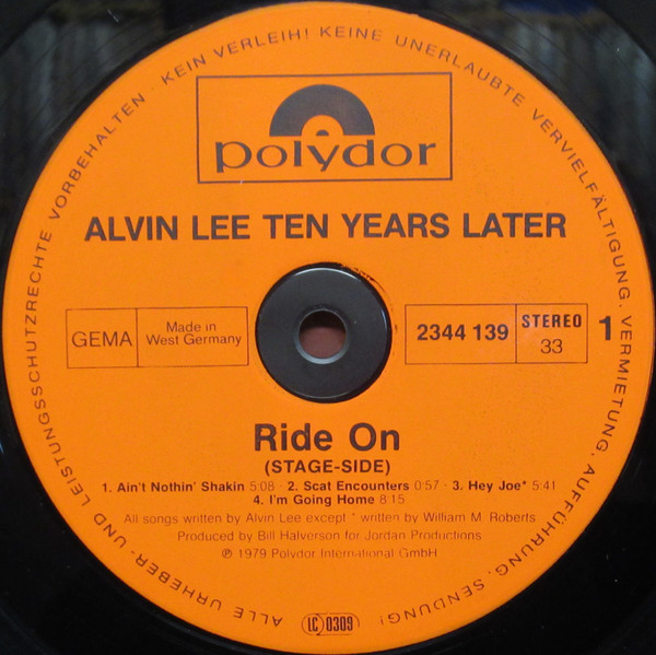 Cover zu Alvin Lee, Ten Years Later - Ride On | 1979 | Vinyl | Rock, Blues | Germany Schallplatten Ankauf