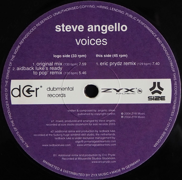 Cover zu Steve Angello - Voices | 2004 | Vinyl | Electronic | Germany Schallplatten Ankauf