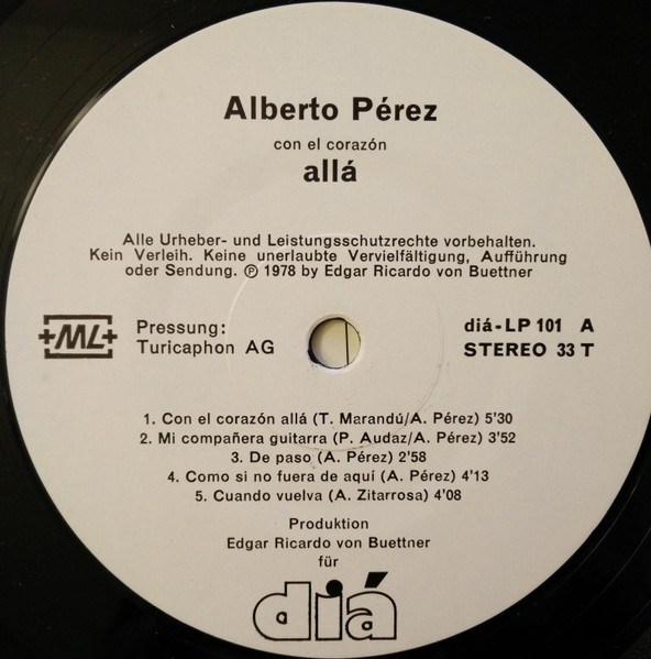Cover zu Alberto Pérez (2) - Con El Corazón Allá | 1978 | Vinyl | Folk, World, & Country | Switzerland
