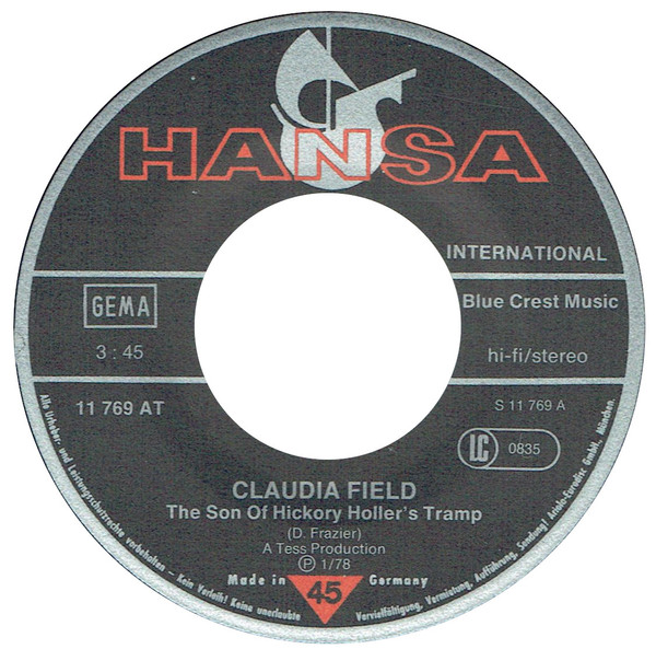 Cover zu Claudia Field - The Son Of Hickory Holler's Tramp / Pastime Paradise | 1978 | Vinyl | Rock, Funk / Soul | Germany Schallplatten Ankauf