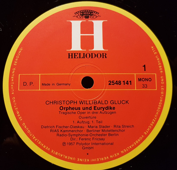 Cover zu Christoph Willibald Gluck - Dietrich Fischer-Dieskau, Maria Stader, Rita Streich, Radio-Symphonie-Orchester Berlin, Ferenc Fricsay - Orpheus Und Eurydike | Vinyl | Classical | Germany