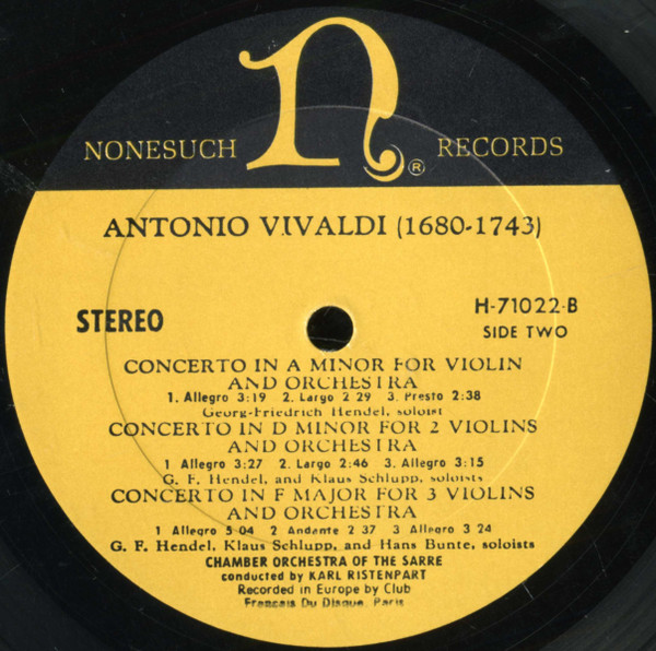Cover zu Antonio Vivaldi - Kammerorchester Des Saarländischen Rundfunks, Saarbrücken, Karl Ristenpart - Concertos For Violins, Concertos For Piccolo | 1964 | Vinyl | Classical | US Schallplatten Ankauf