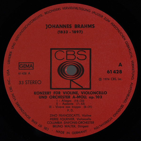 Cover zu Bruno Walter, Johannes Brahms, Columbia Symphony Orchestra - Bruno Walter Dirigiert Brahms | 1974 | Vinyl | Classical | Germany Schallplatten Ankauf