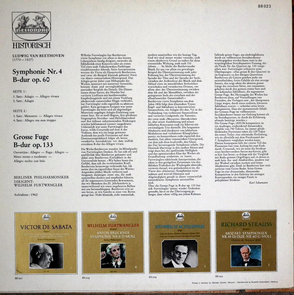 Cover zu Wilhelm Furtwängler dirigiert Ludwig van Beethoven / Berliner Philharmoniker - Symphonie Nr. 4 · Große Fuge B-Dur | Vinyl | Classical | Germany Schallplatten Ankauf