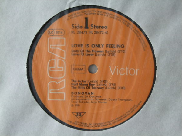 Cover zu Donovan - Love Is Only Feeling | 1981 | Vinyl | Rock, Pop | Germany