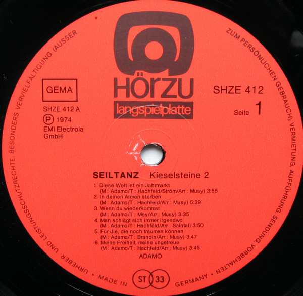 Cover zu Adamo - Seiltanz - Kieselsteine 2 | 1974 | LP, Album, Gat | Pop | Germany