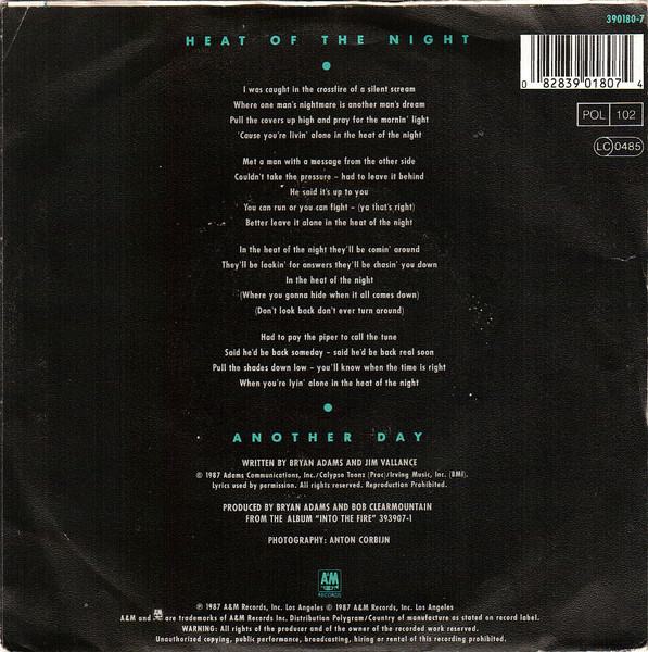 Cover zu Bryan Adams - Heat Of The Night | 1987 | Vinyl | Rock | Germany