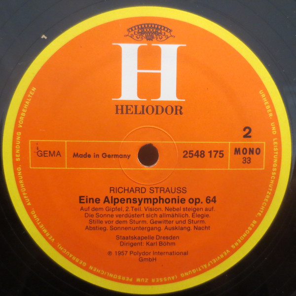 Cover zu Richard Strauss, Staatskapelle Dresden, Karl Böhm - Eine Alpensinfonie | LP, Mono, RE | Classical | Germany Schallplatten Ankauf