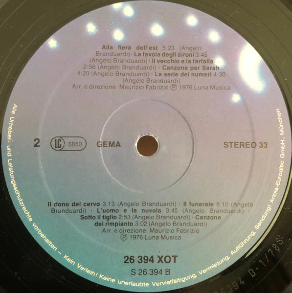 Cover zu Angelo Branduardi - Alla Fiera Dell'Est | 1978 | Vinyl | Rock, Pop, Folk, World, & Country | Germany Schallplatten Ankauf